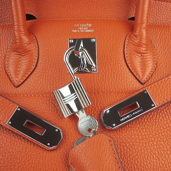 Hermes Birkin 42cm Togo Leather Bag 6109 Orange silver padlock